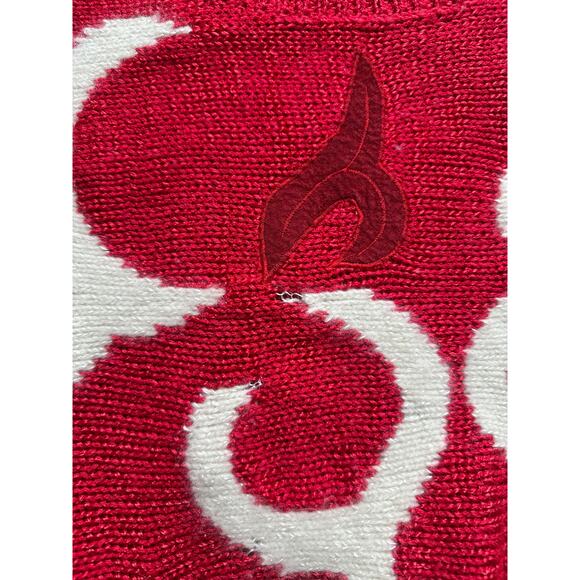 Vintage 90s Women Flame Sweater Red White Abstract Knit Pullover Sz S Bold - Picture 7 of 10